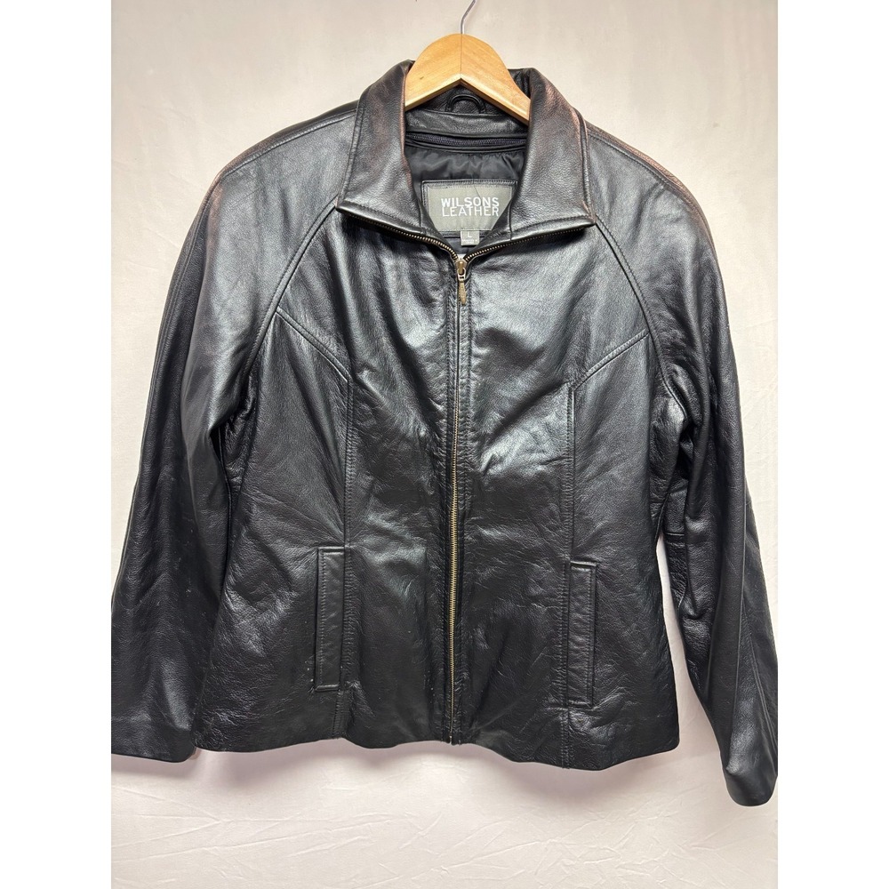 Wilsons Leather Jacket Women's Black Thinsulated Lined Full Zip Modern Outdoor